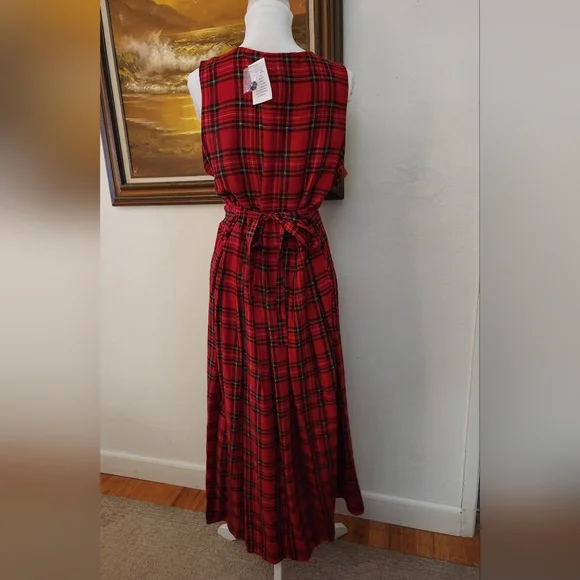Vintage 1970s 1980s Red Plaid Maxi Dress by Bedford Fair NOS - Picture 3 of 12
